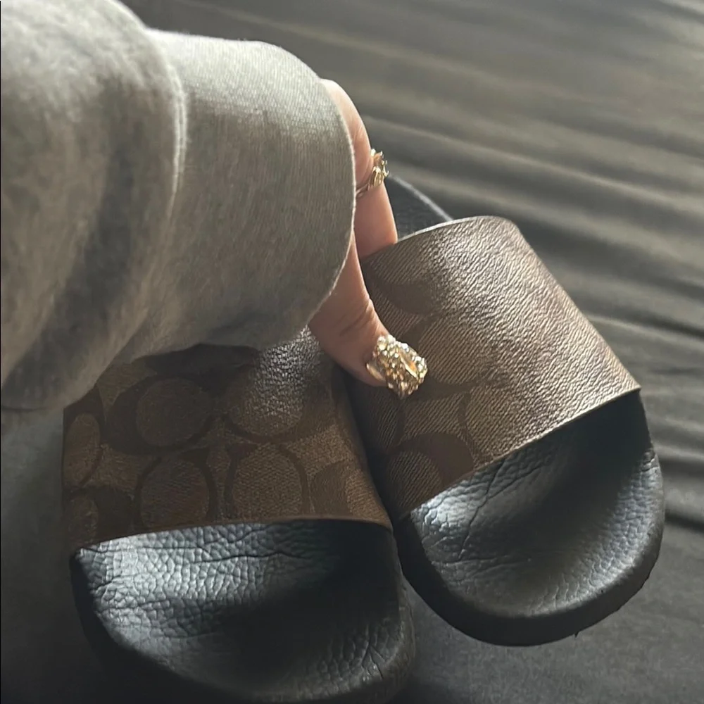 Coach Signature Brown Slide Sandals - Picture 3 of 4